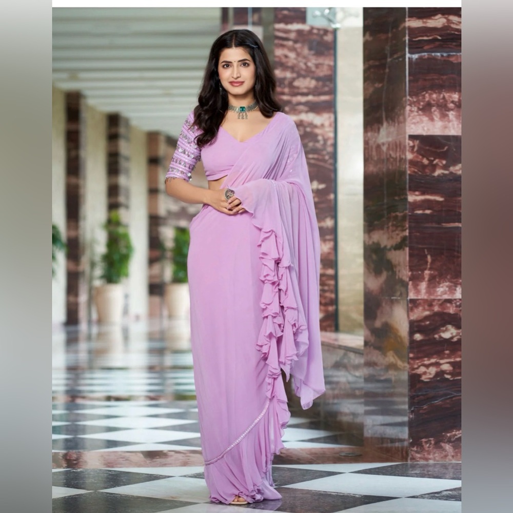 Lavender Pre Draped Saree